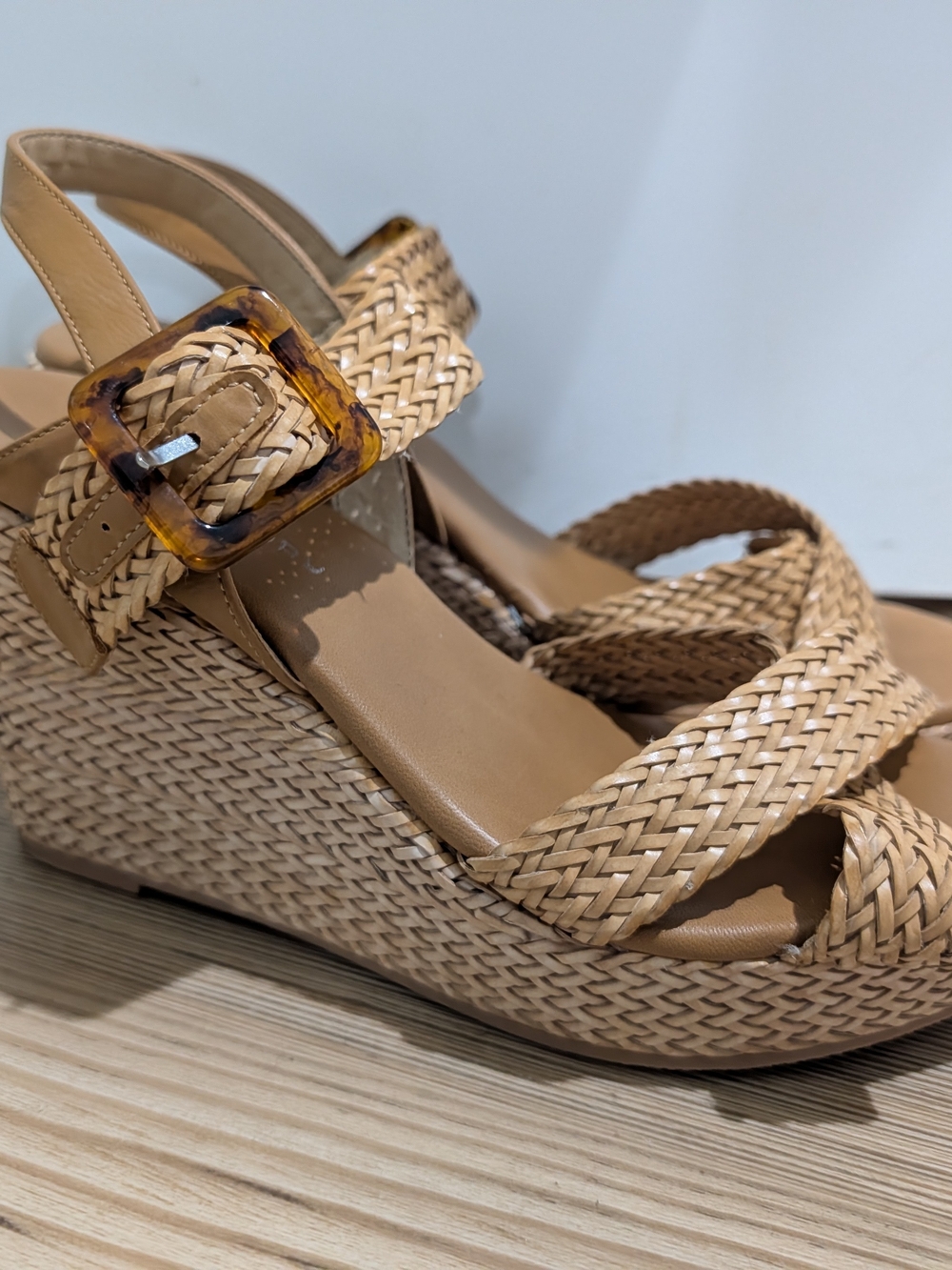CL by Laundry Tan Braided Platform Wedge Sandals with Tortoiseshell Buckle - Picture 6 of 7